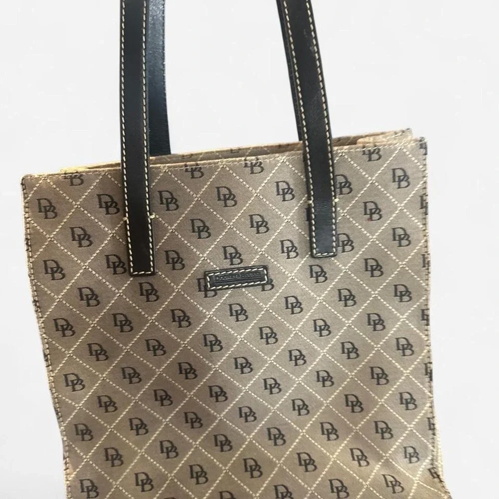 Authentic Dooney & Bourke Signature DB Monogram Jacquard Tote Bag Black Leather